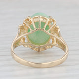 Light Gray Oval Cabochon Green Jadeite Jade Solitaire Ring 14k Yellow Gold Size 6.5