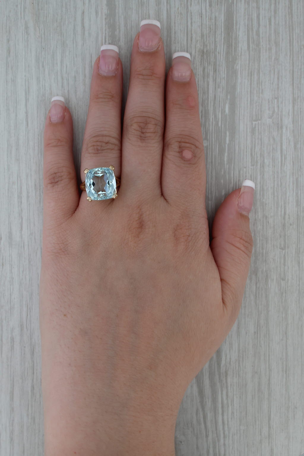 12.40ct Aquamarine Solitaire Ring 14k Yellow Gold Size 6.25 Cocktail