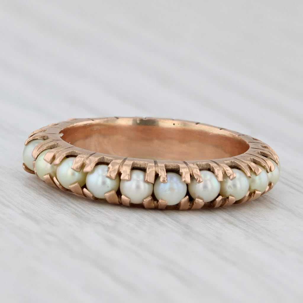 Light Gray Antique Cultured Pearl Eternity Band 16k Rose Gold Size 6 Ring