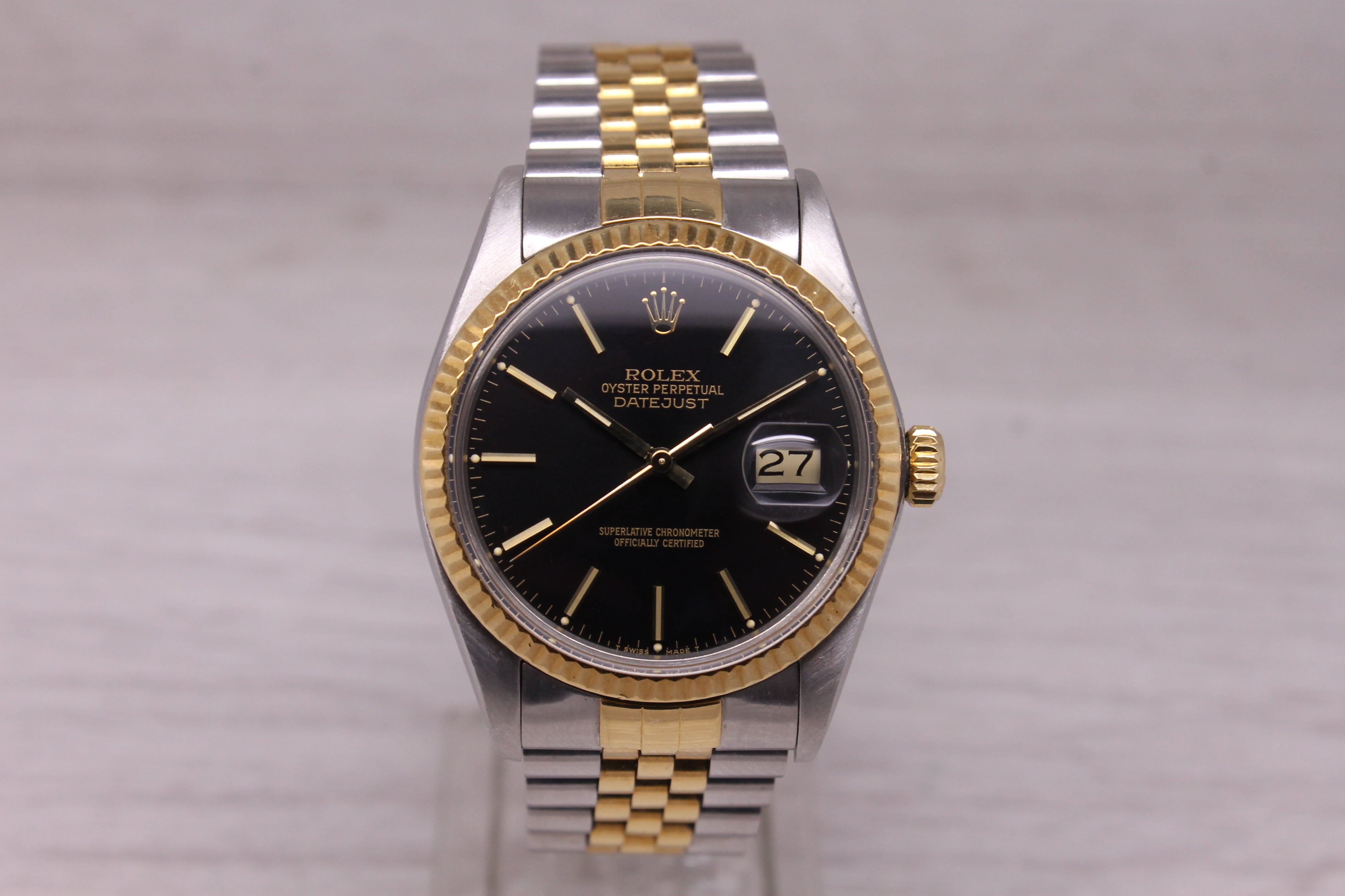1984 Rolex Datejust 16013 36mm Automatic Watch Original Black Dial 18k & Steel