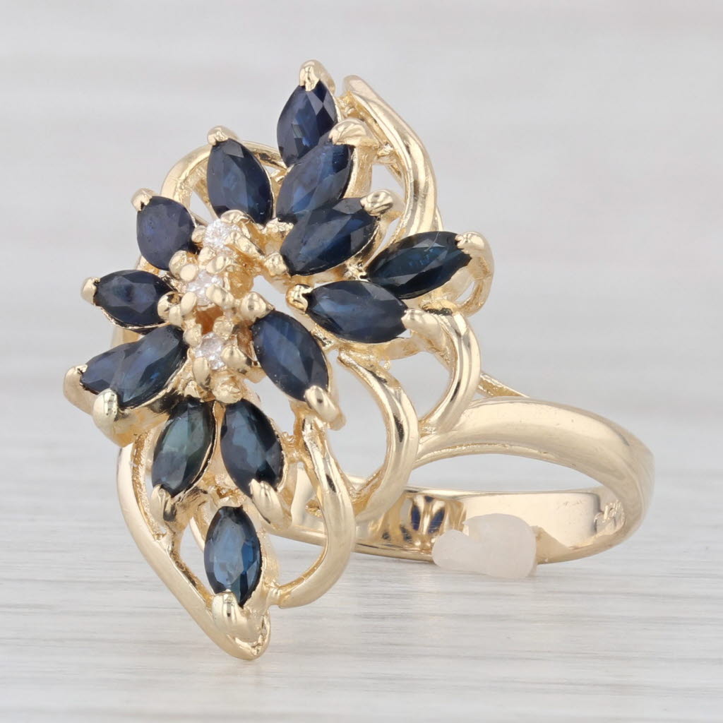 Light Gray 1.43ctw Sapphire Diamond Floral Cluster 14k Yellow Gold Ring Size 7.5