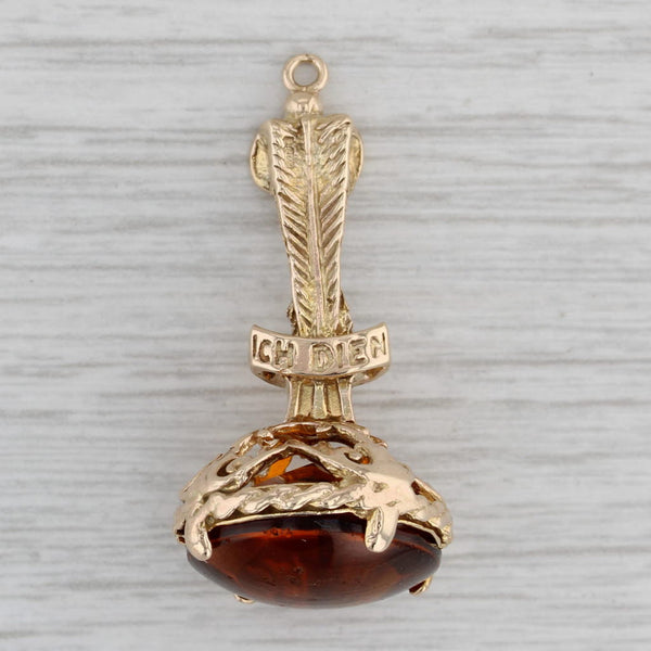 Princes of Wales Ich Dien Glass Chatelaine Pendant Charm Fob 9k Gold British