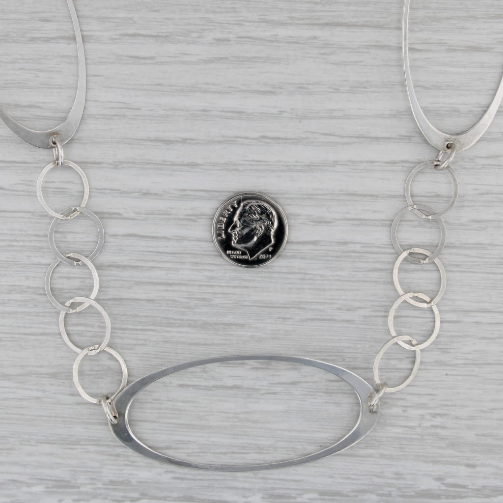 Sterling Silver Bangle Statement Necklace Sterling Silver 35" Adjustable