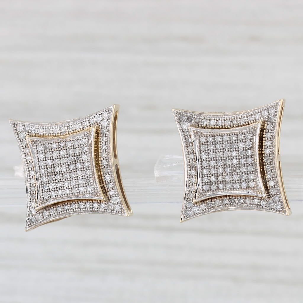 Light Gray 0.36ctw Pave Diamond Halo Stud Earrings 10k Yellow & White Gold