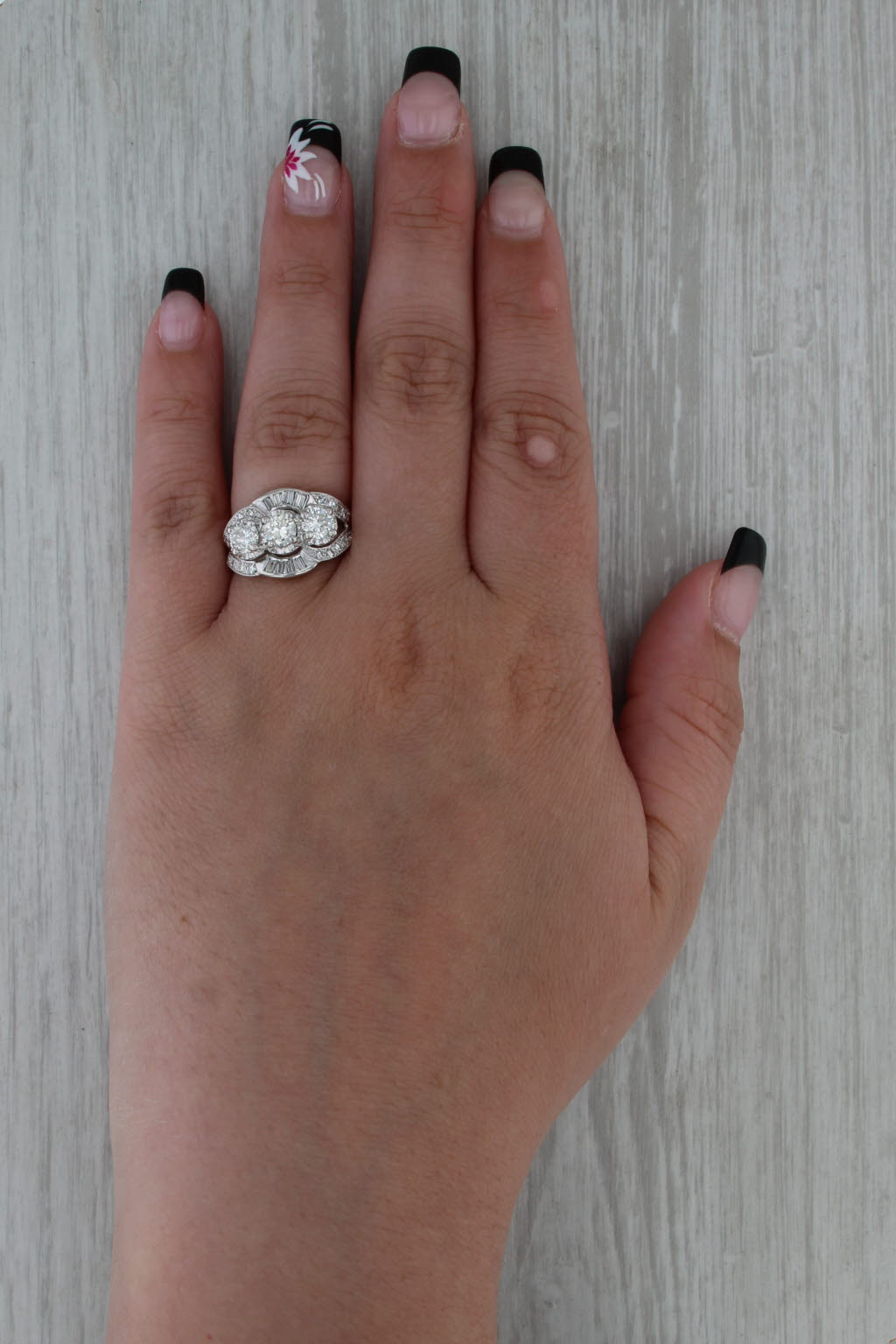 Vintage 1.64ctw Diamond 3-Stone Ring 14k White Gold Size 6.5 Engagement