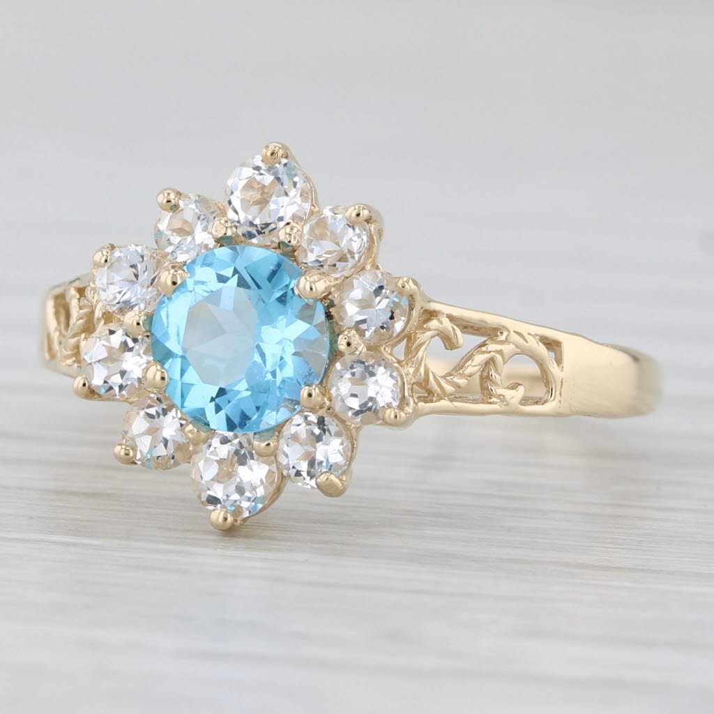 Light Gray 1.92ct Blue White Topaz Halo Ring 10k Yellow Gold Size 8