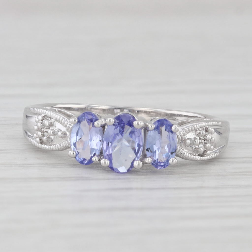 Light Gray 0.80ctw Tanzanite Diamond Ring 10k White Gold Size 7 Oval 3-Stone