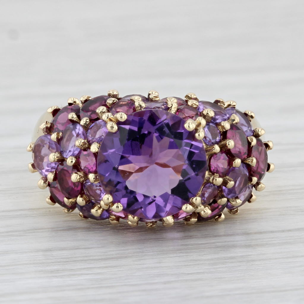 Light Gray 7.24ctw Amethyst Garnet Cocktail Ring 10k Yellow Gold Size 9