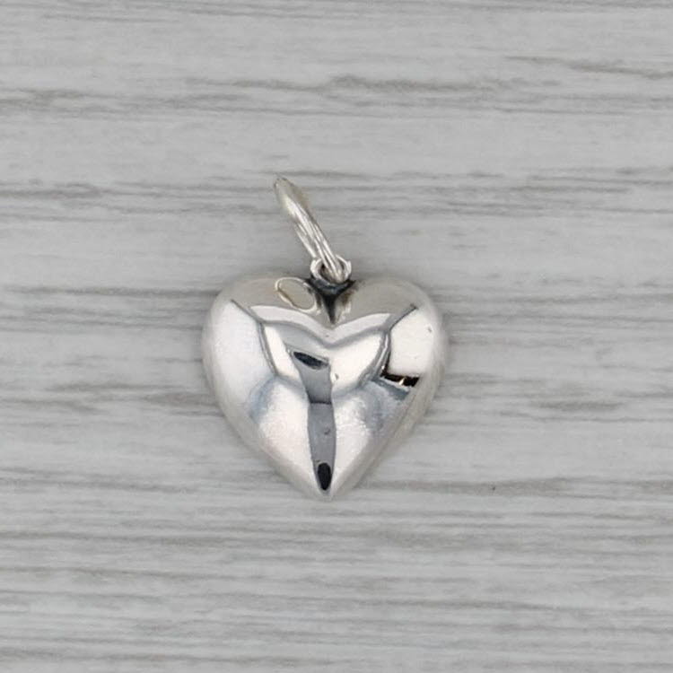 Vintage Puffy Heart Charm Sterling Silver 3D