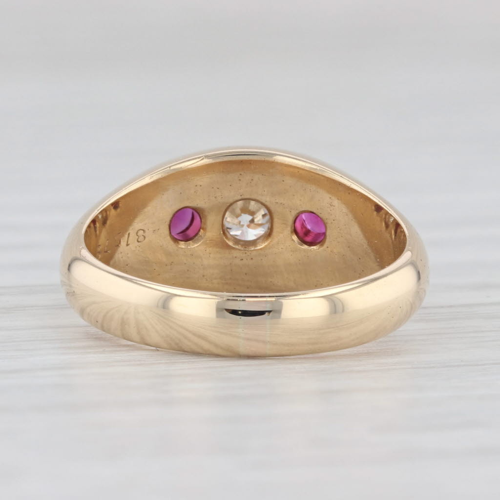 Light Gray 0.74ctw Lab Created Ruby Diamond 3-Stone Ring 18k Yellow Gold Size 6.5