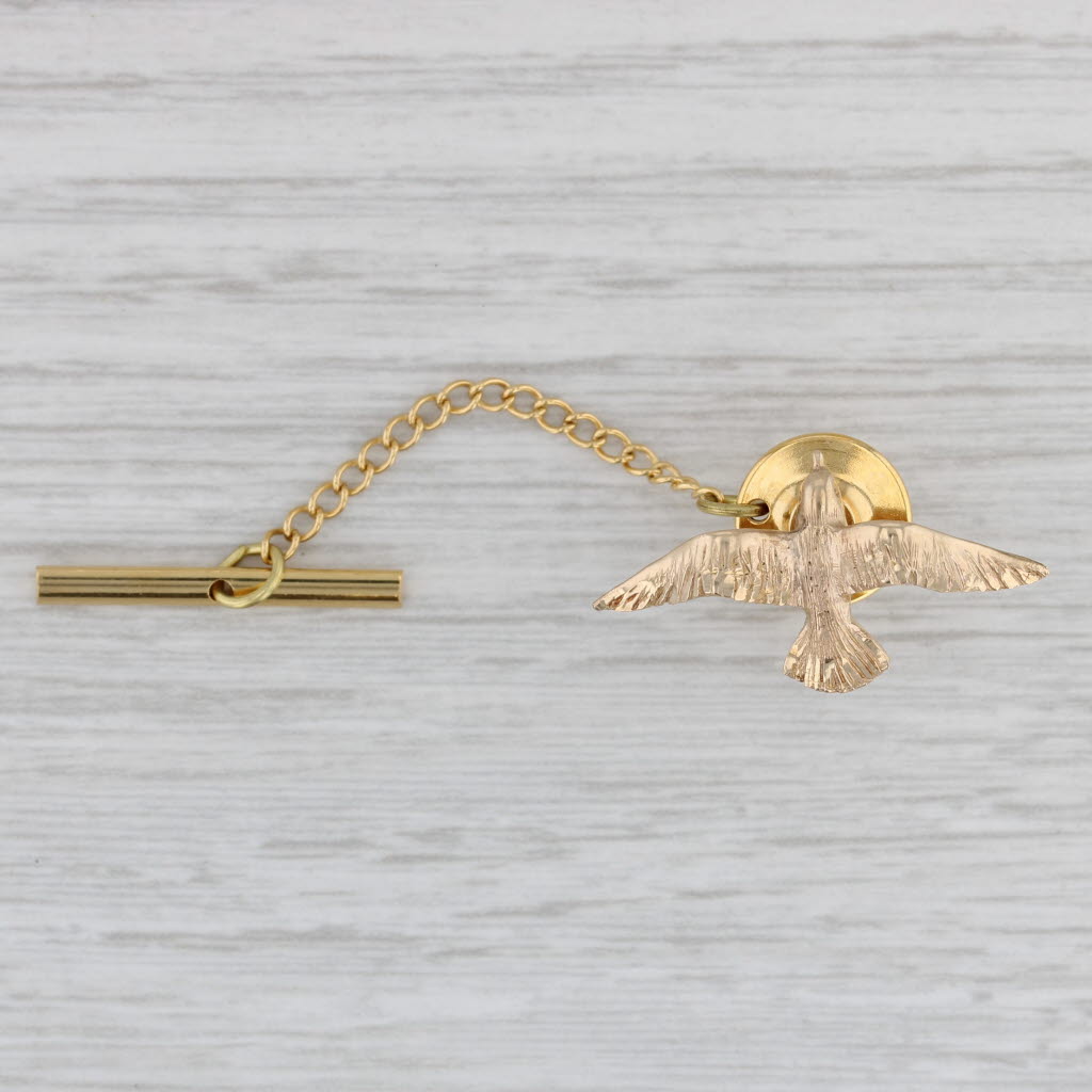 Gray Flying Bird Tie Tac Pin 14k Yellow Gold Lapel