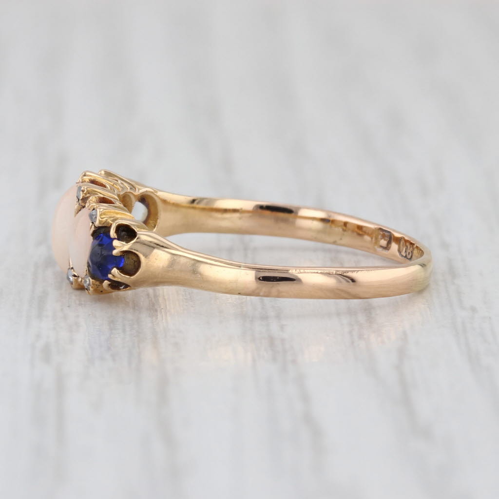 Victorian Antique Garnet Coral Diamond Ring 18k Yellow Gold Size 8.25