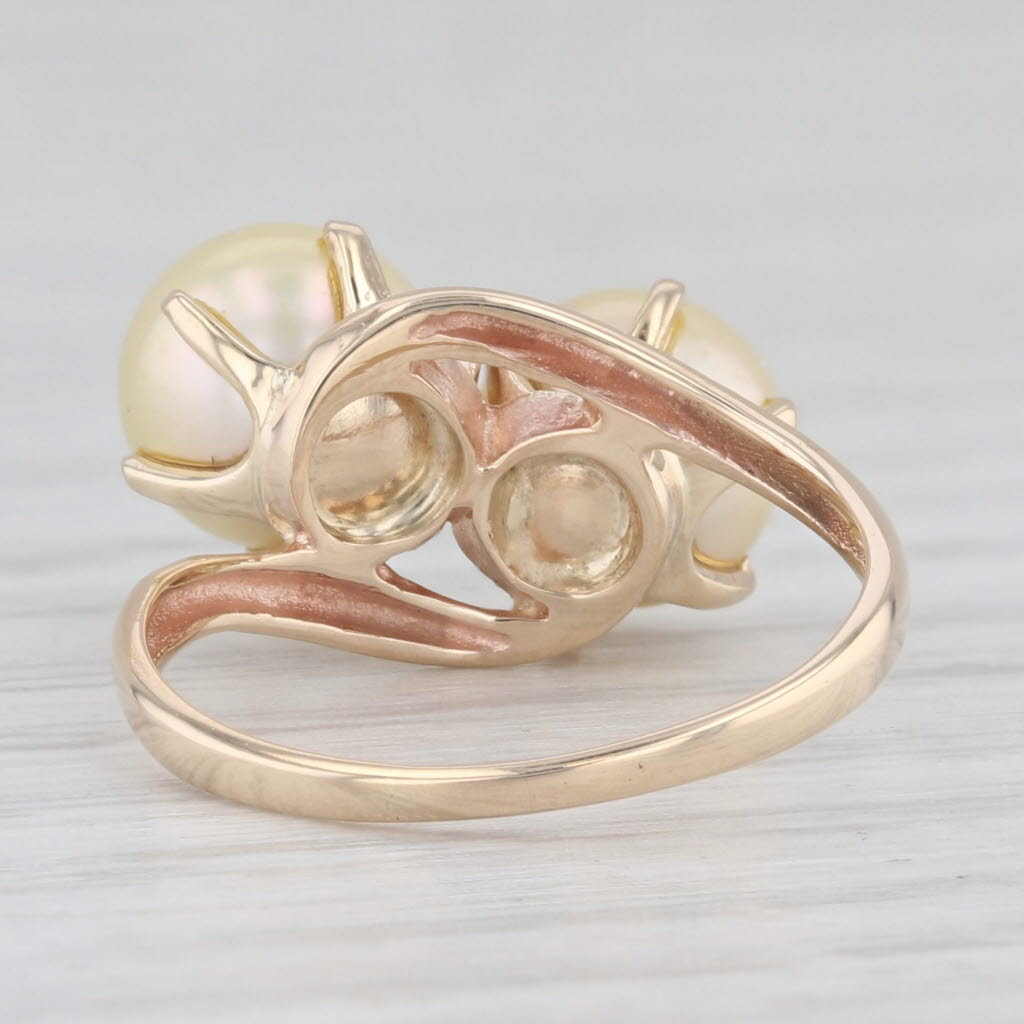 Light Gray Golden Cultured Pearl Bypass Ring 10k Yellow Gold Size 5