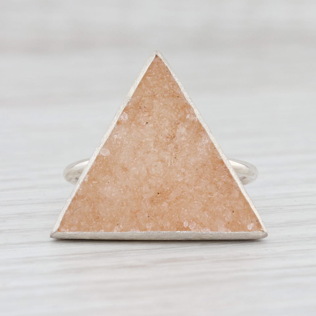New Nina Nguyen Trio Sand Druzy Quartz Triangle Ring Sterling Silver Size 7.25