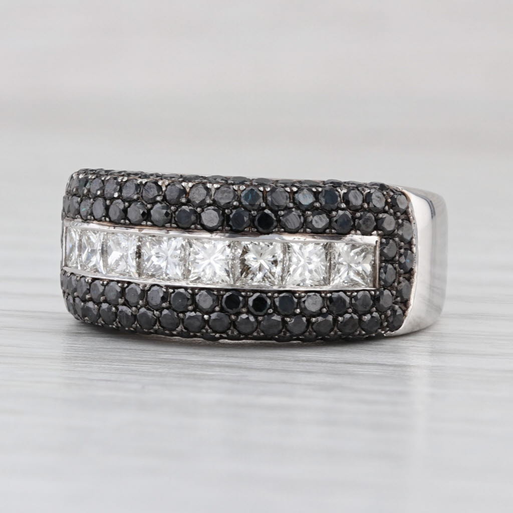2.10ctw Black White Diamond Ring 18k White Gold Size 6.5 Cocktail