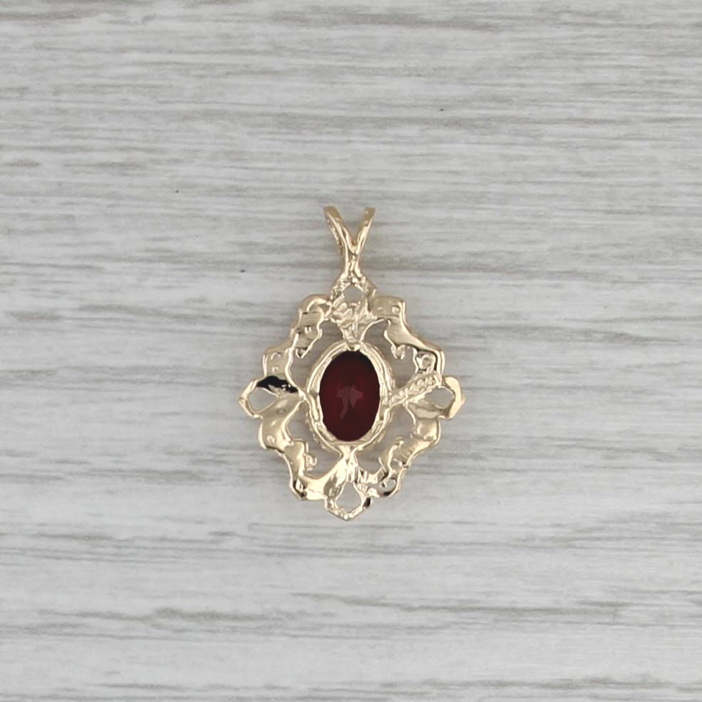 1.20ctw Garnet Pendant 14k Yellow Gold Ornate Drop
