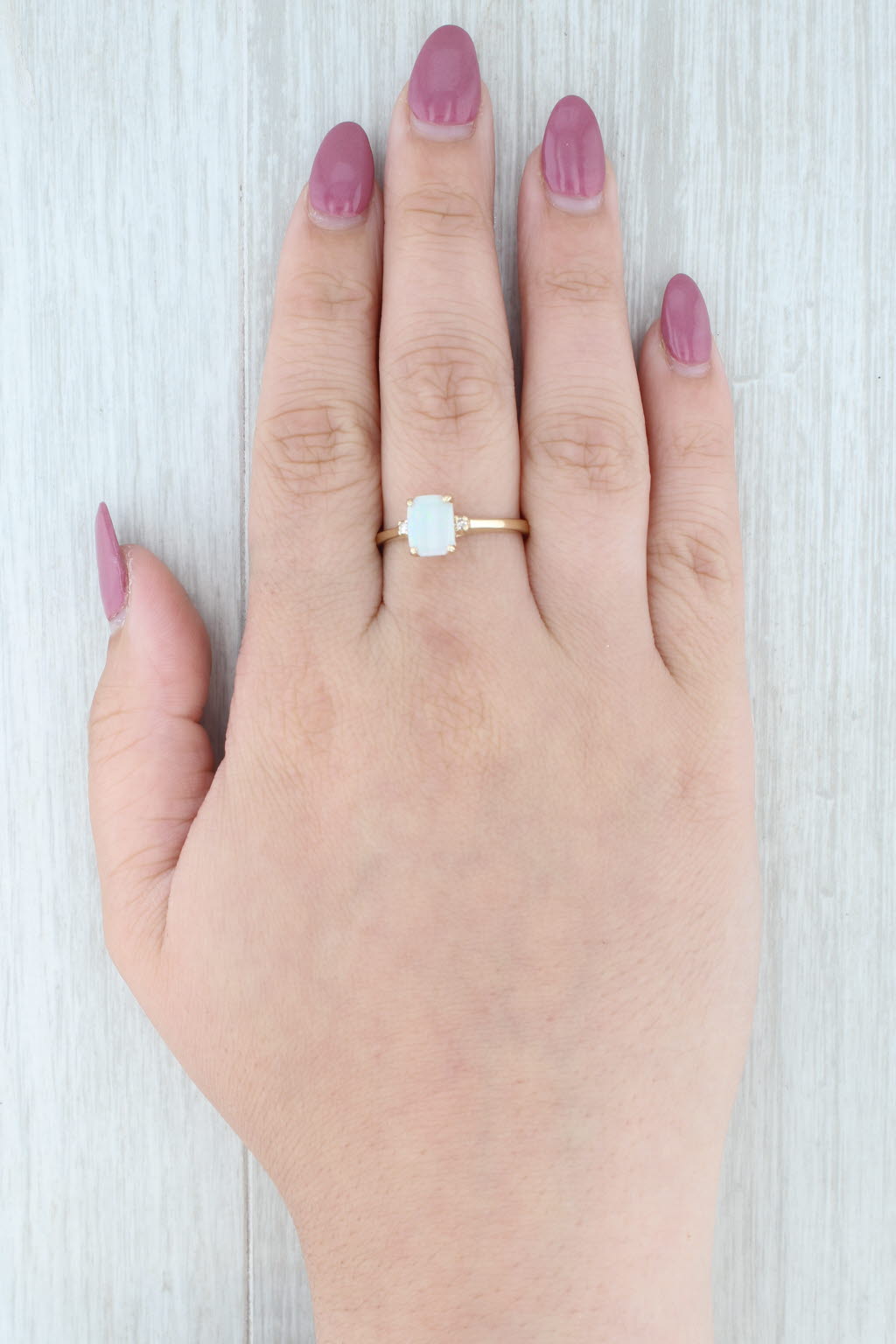 Light Gray Opal Cabochon Diamond Ring 14k Yellow Gold Size 9.75