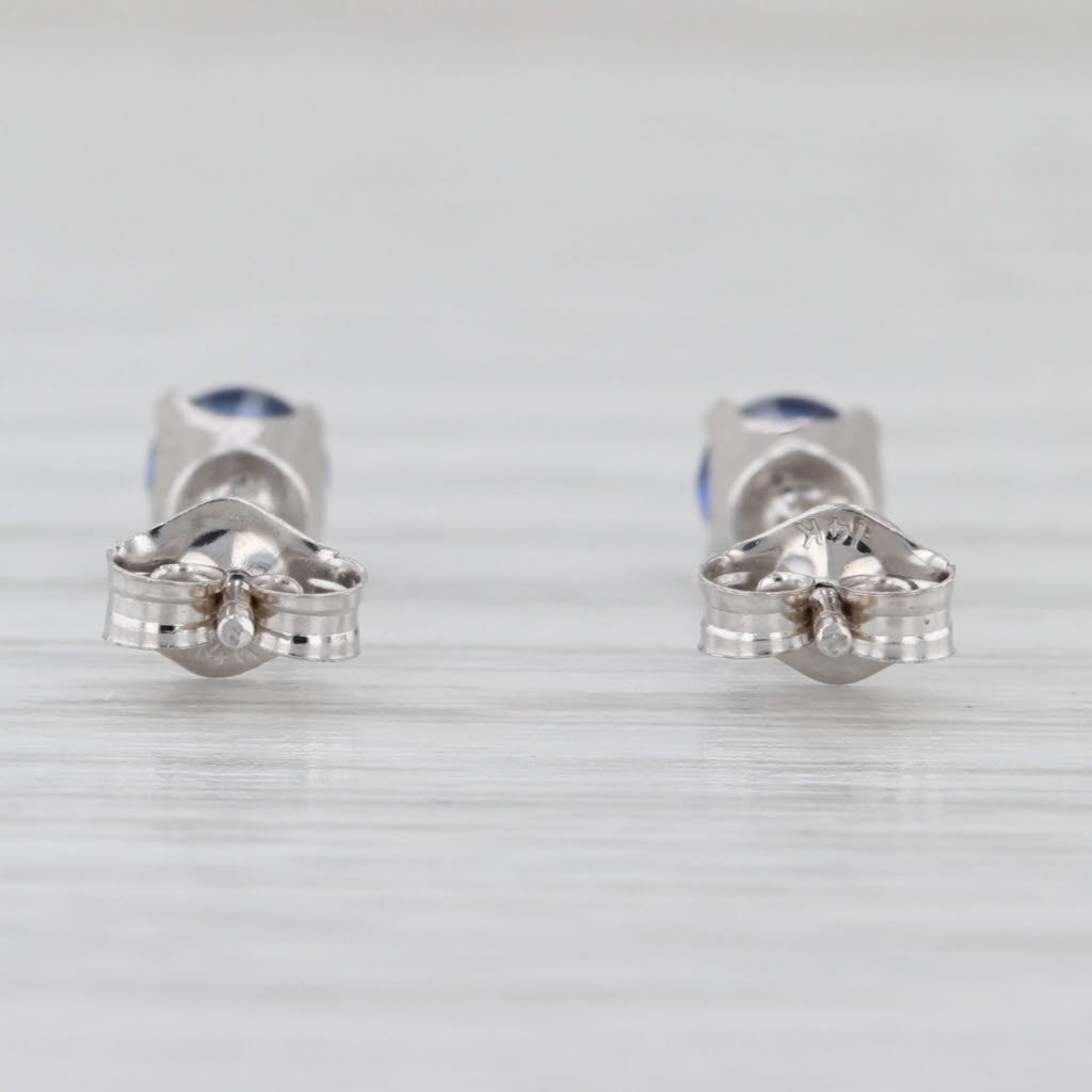 0.80ctw Blue Sapphire Stud Earrings 14k White Gold Round Solitaire Studs