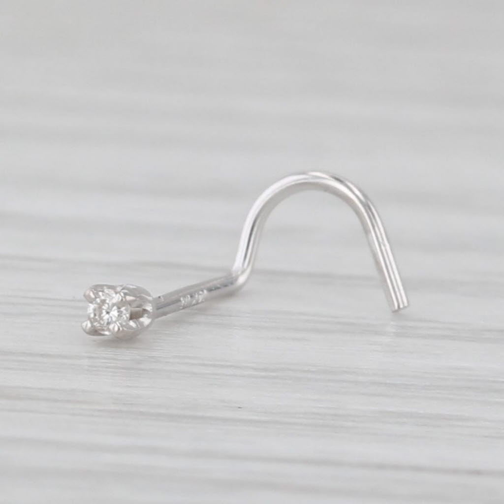 New Diamond Nose Stud 14k White Gold Round Solitaire Curved Post Piercing
