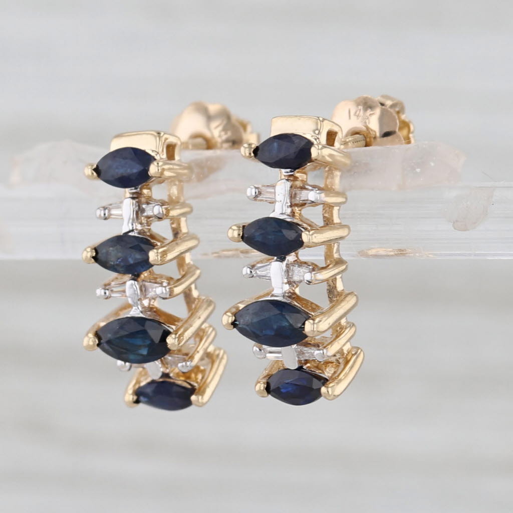 0.96ctw Marquise Blue Sapphire Diamond Drop Earrings 14k Yellow Gold