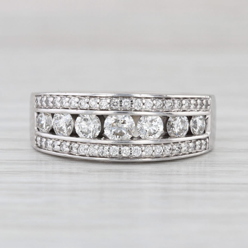 0.87ctw Diamond Wedding Anniversary Ring 14k White Gold Size 6.75-7 Band