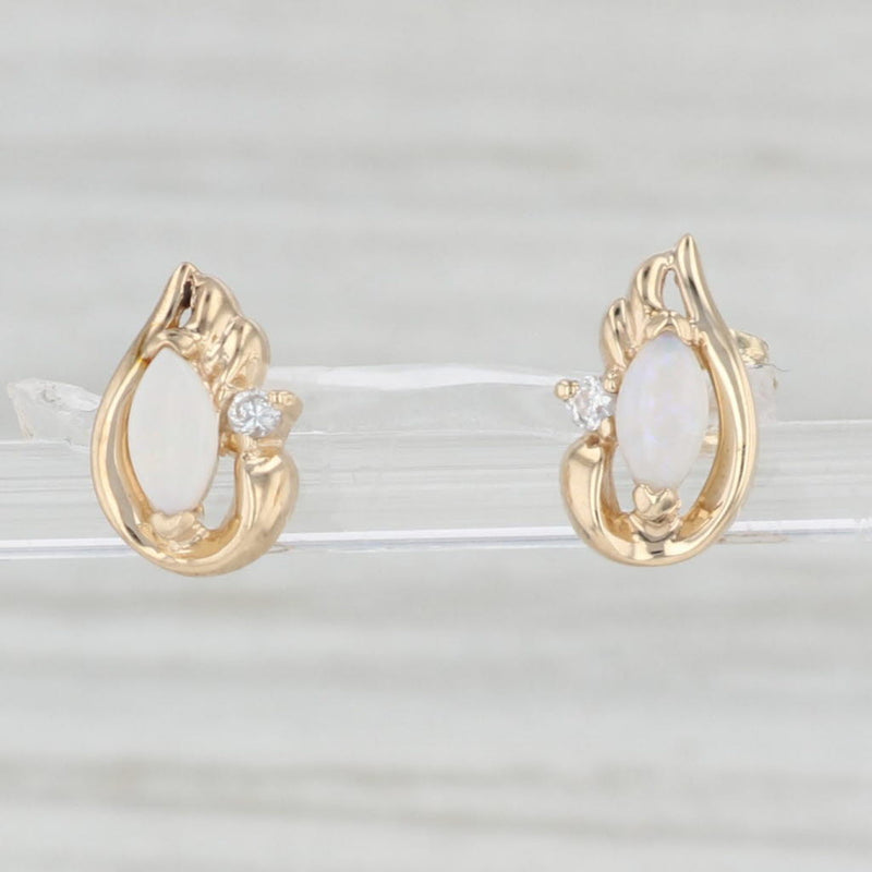 Light Gray Lab Created Opal Cubic Zirconia Stud Earrings 10k Yellow Gold Teardrop Studs