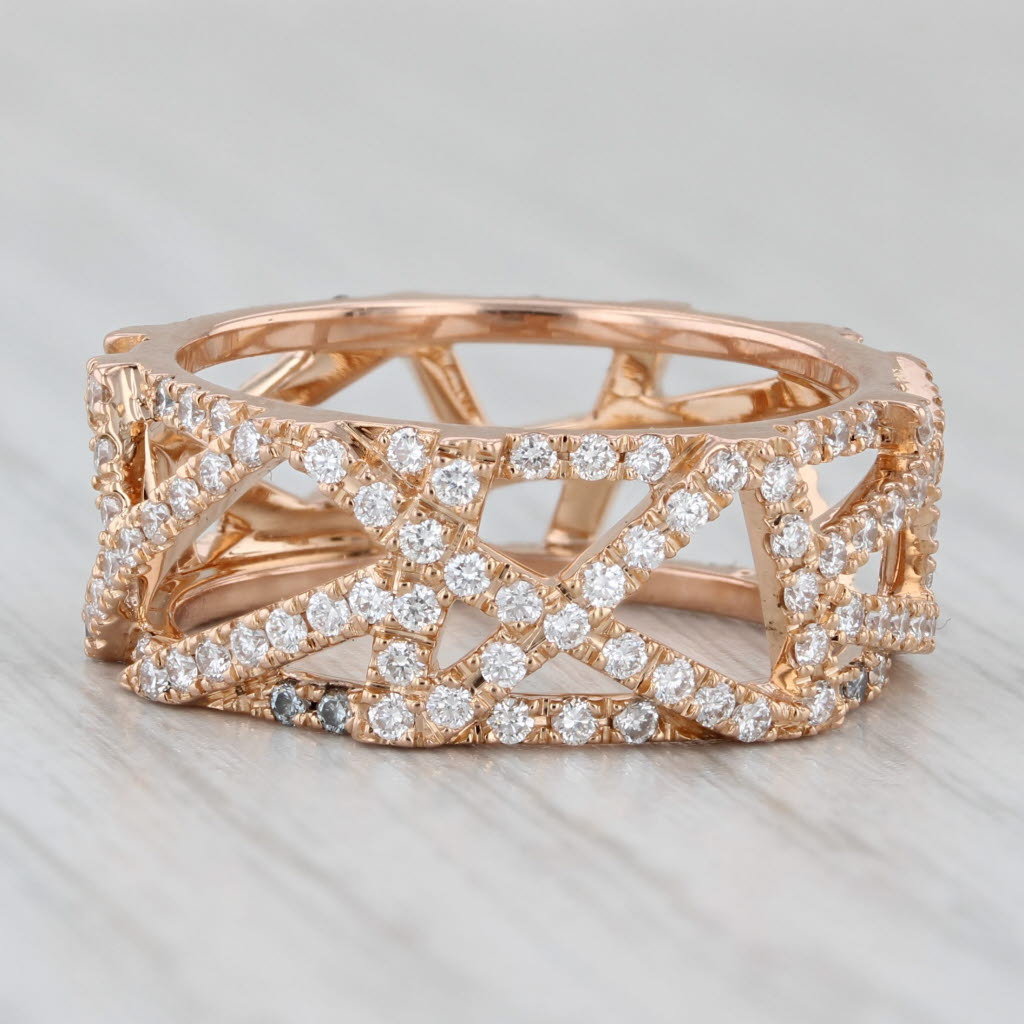 Gray 0.80ctw Diamond Abstract Lattice Work Ring 18k Rose Gold Size 6.75 Band