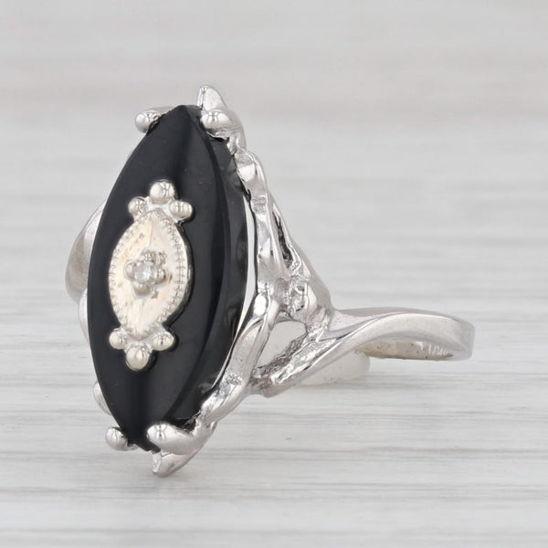 Light Gray Vintage Onyx Signet Ring 10k White Gold Size 5.25 Diamond Accent