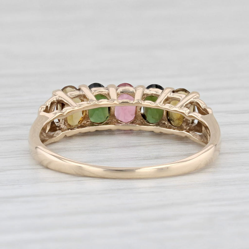 1.25ctw Pink Green Yellow Tourmaline Ring 14k Yellow Gold Size 8.25 Stackable