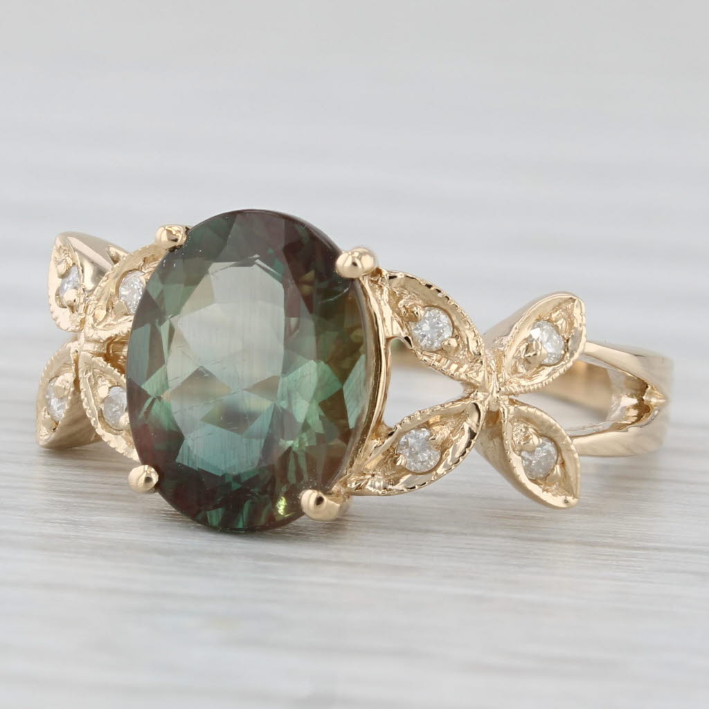 Light Gray 2.38ctw Andesine Labradorite Diamond Ring 14k Yellow Gold Size 6.25