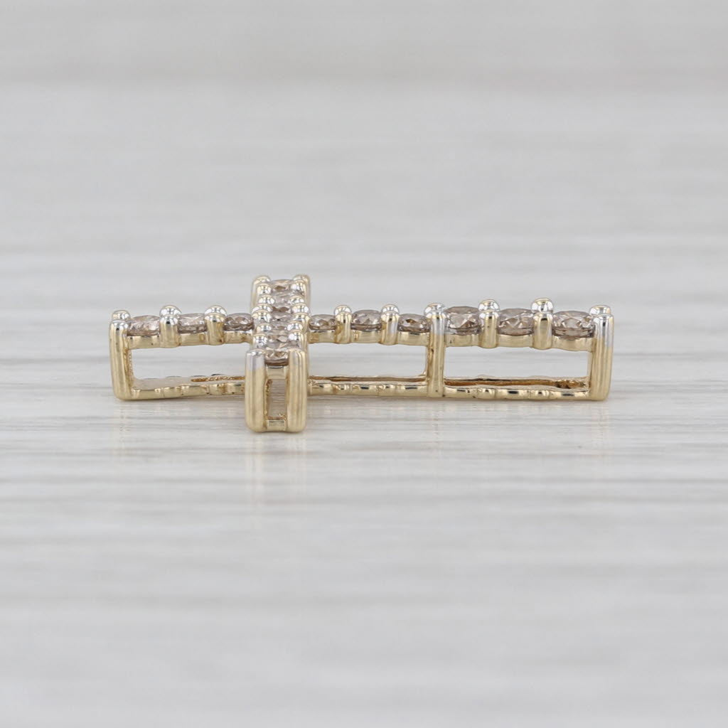 0.40ctw Champagne Diamond Cross Pendant 10k Yellow Gold