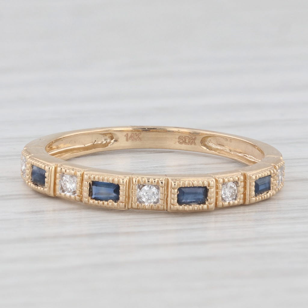 Light Gray New 0.32ctw Blue Sapphire Diamond Ring 14k Yellow Gold Stackable Wedding Sz 7.25