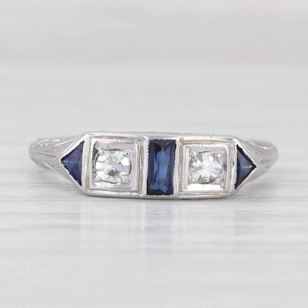 Light Gray Diamond Lab Created Sapphire Filigree Ring 18k White Gold Size 5.5 Stackable