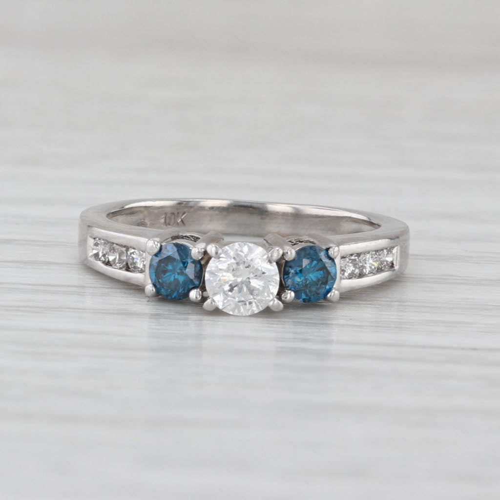 0.70ctw White Blue Diamond Engagement Ring 10k White Gold Size 5 3-Stone