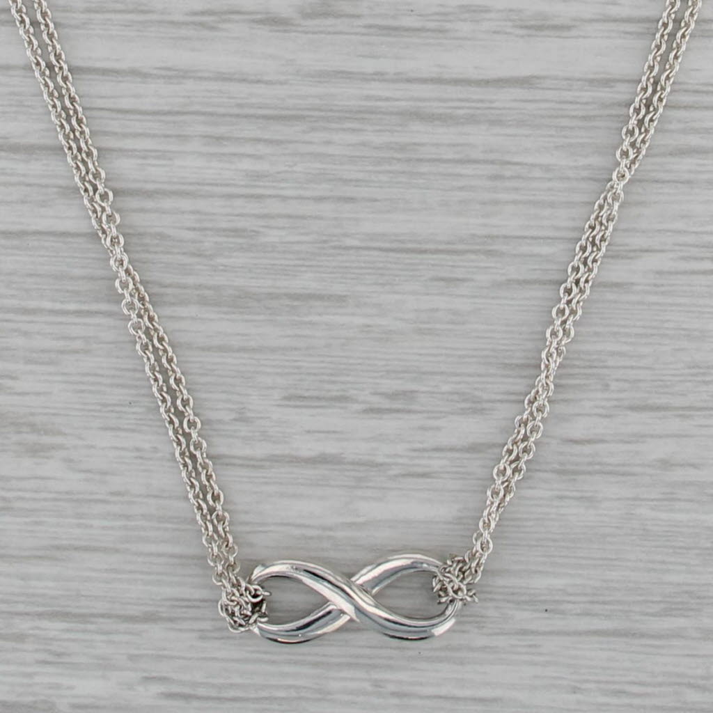 Tiffany & Co Infininity Knot 2-Chain Necklace w/ Box Pouch Bag Sterling Silver