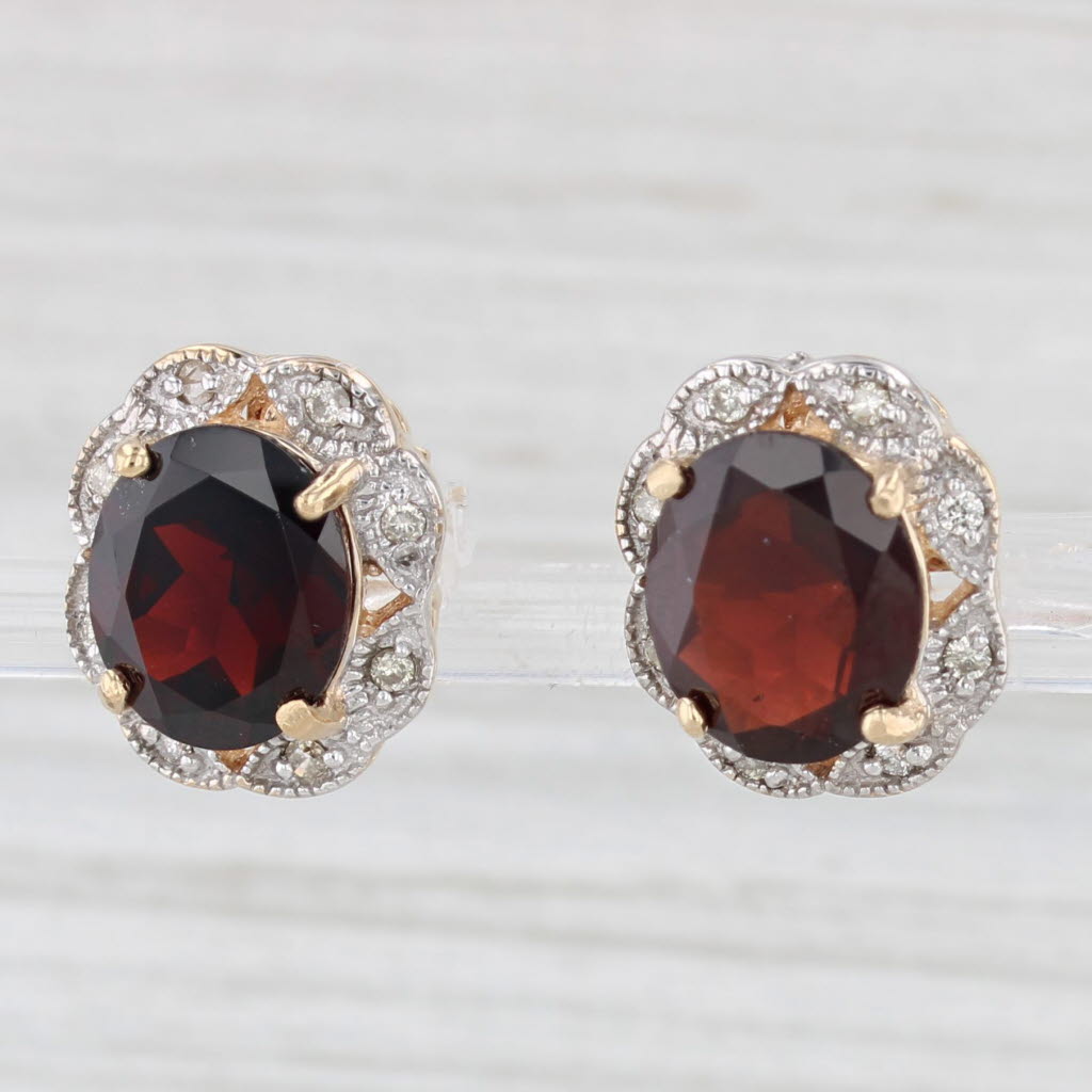 Light Gray 6.92ctw Oval Garnet Diamond Halo Stud Earrings 14k Yellow White Gold