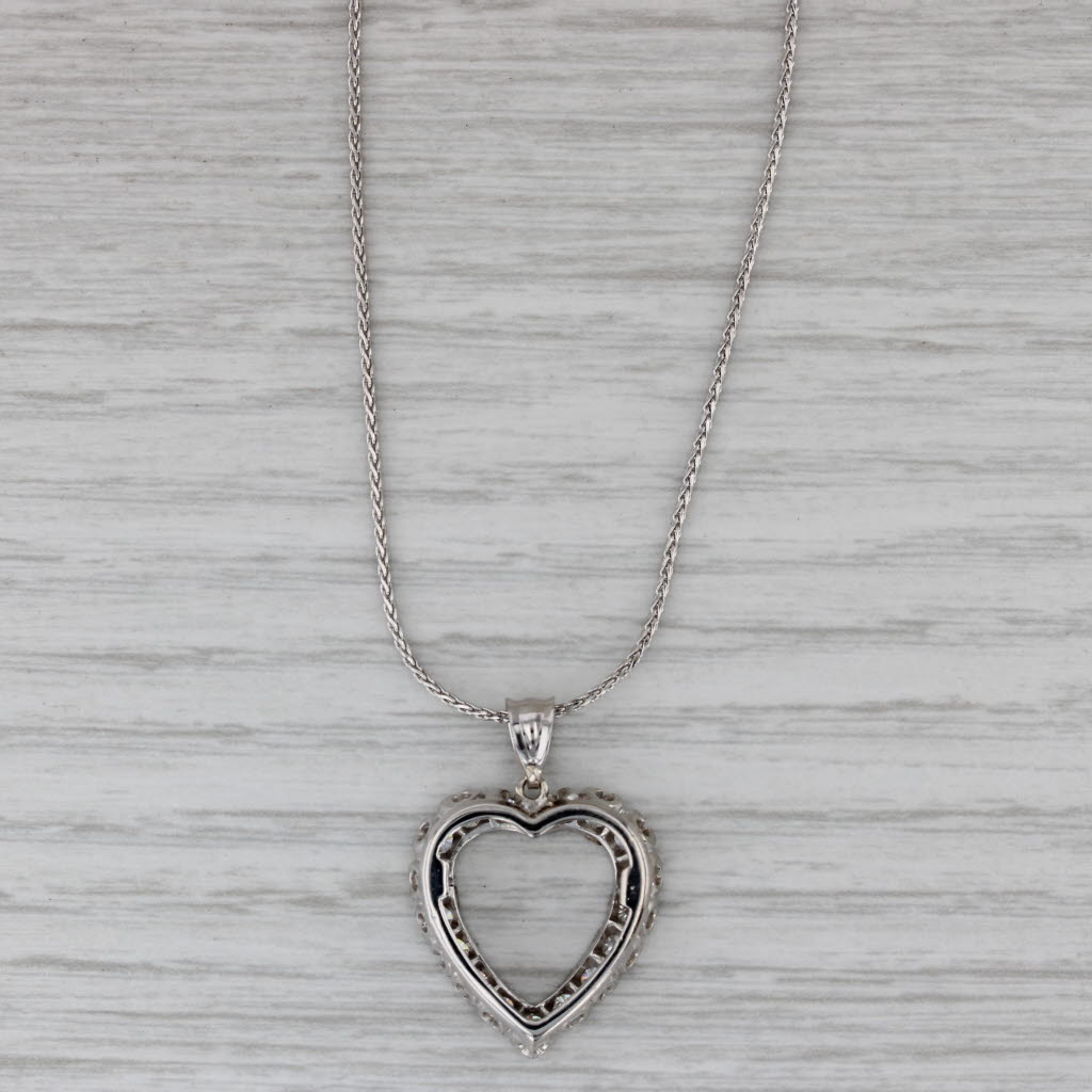 Gray 0.76ctw Diamond Open Heart Pendant Necklace 14k White Gold 16" Wheat Chain