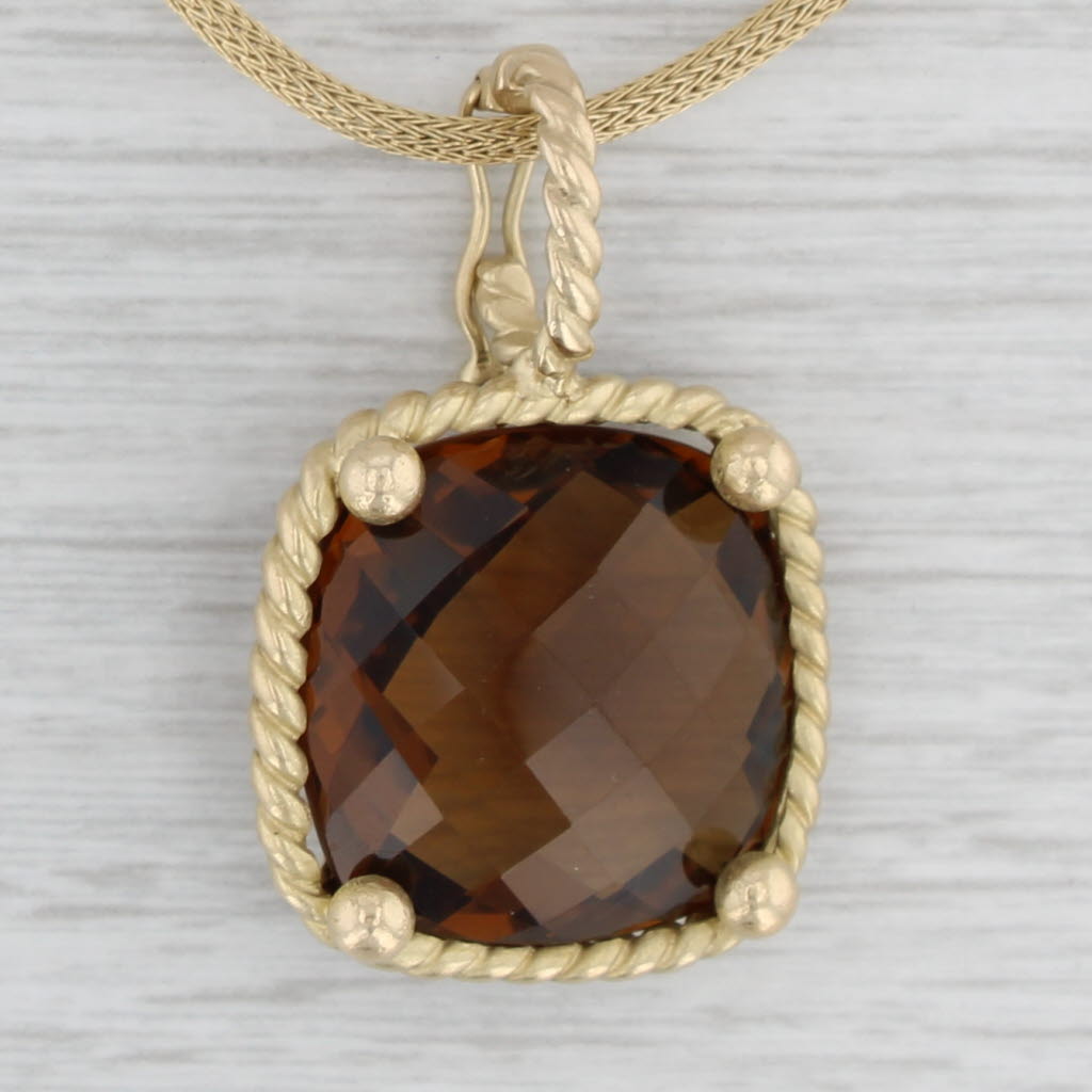 Gray 27.70ct Smoky Quartz Pendant Necklace 14k Yellow Gold 16.5" Wheat Chain Maz