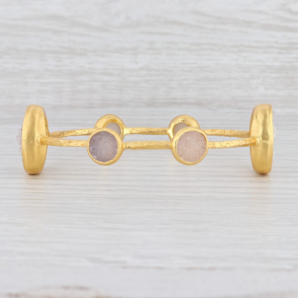 New Nina Wynn Bangle Bracelet 8" Druzy Quartz 22k Gold Vermeil Sterling Silver