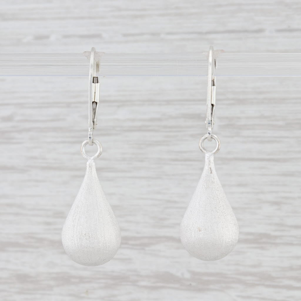 New Nina Wynn Teardrop Earrings Sterling Silver Brushed Dangle Hook Posts