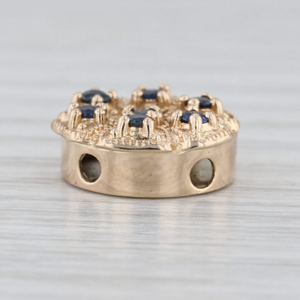 Old Victoria 0.39ctw Blue Sapphire Flower Slide Bracelet Charm 14k Yellow Gold