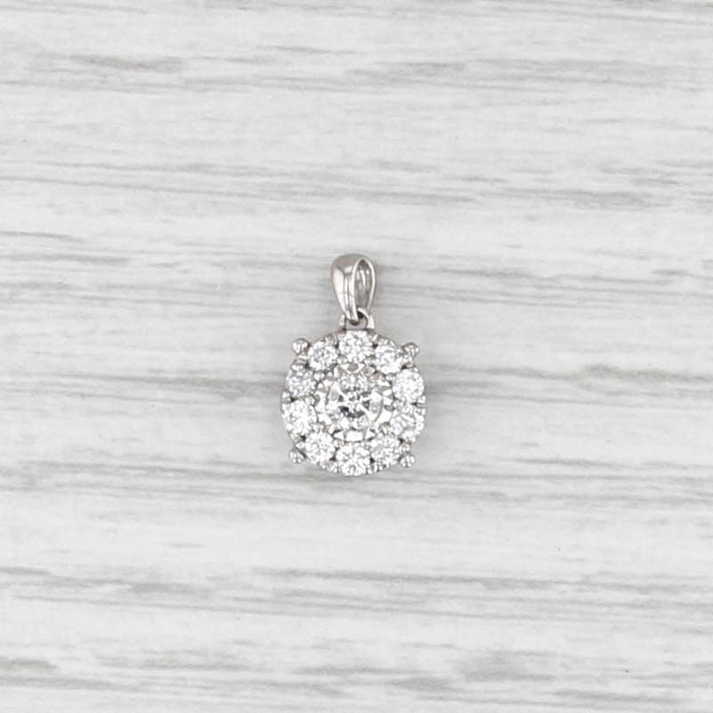 0.26ctw Diamond Cluster Circle Pendant 14k White Gold Small Drop