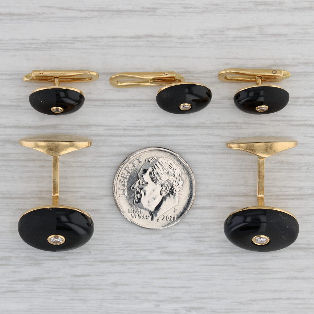 Gray 0.25ctw Diamond Onyx Cufflinks Shirt Studs Set 18k Gold Suite Accessories