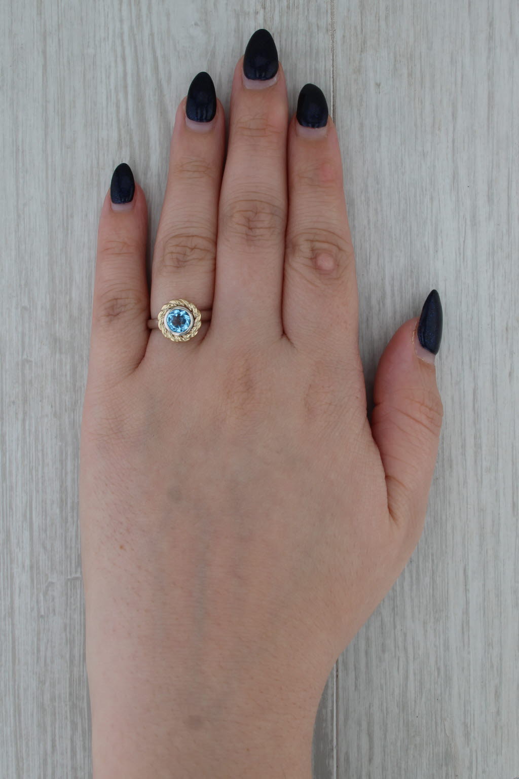 1.10ct Blue Topaz Round Solitaire Ring 14k White Yellow Gold Size 7