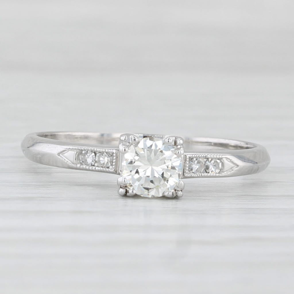 Light Gray 0.40ctw Round Vintage Engagement Ring 18k White Gold Size 7.5