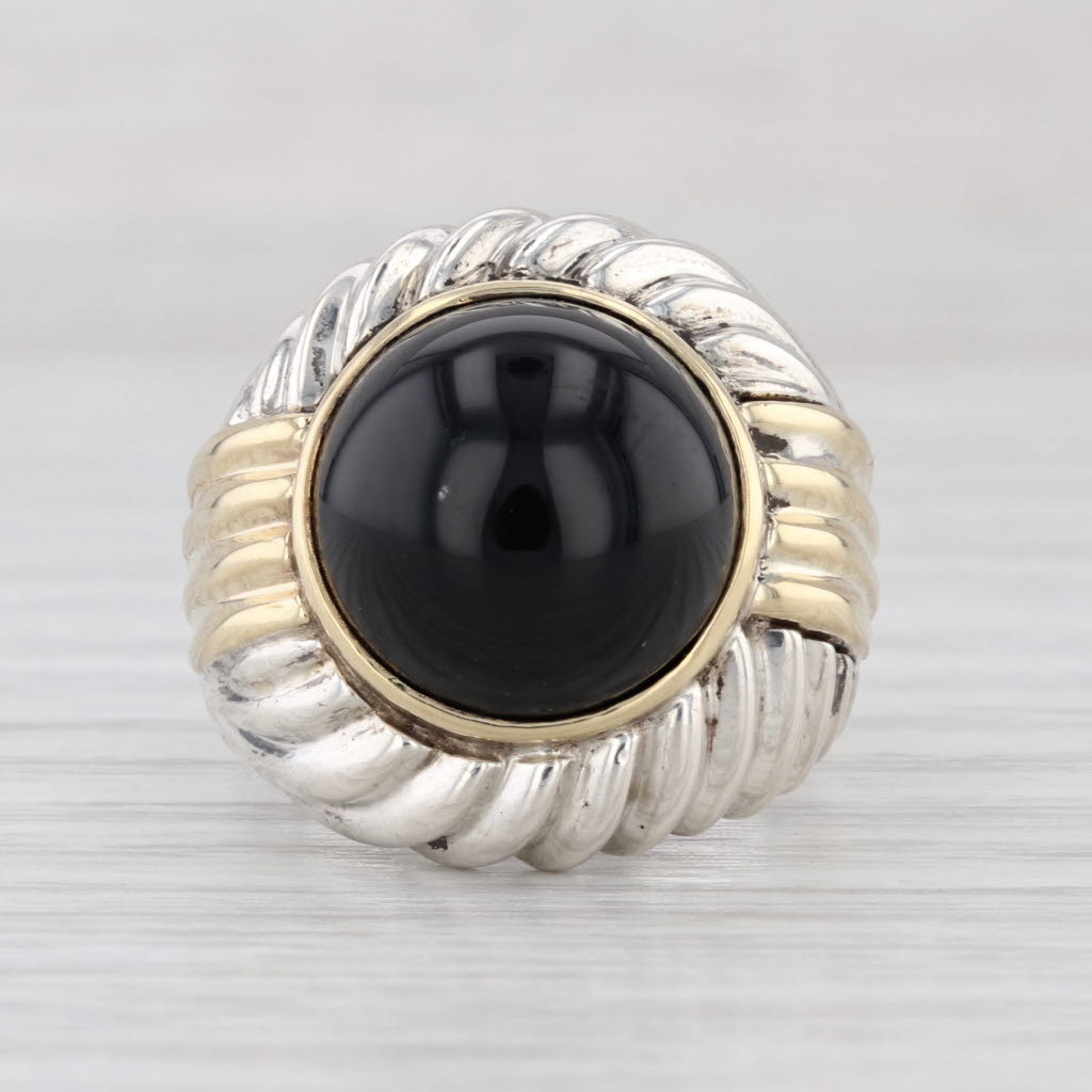 Rigoberto Tumbled Onyx Ring Sterling Silver 14k Gold Size 8-8.25 Statement