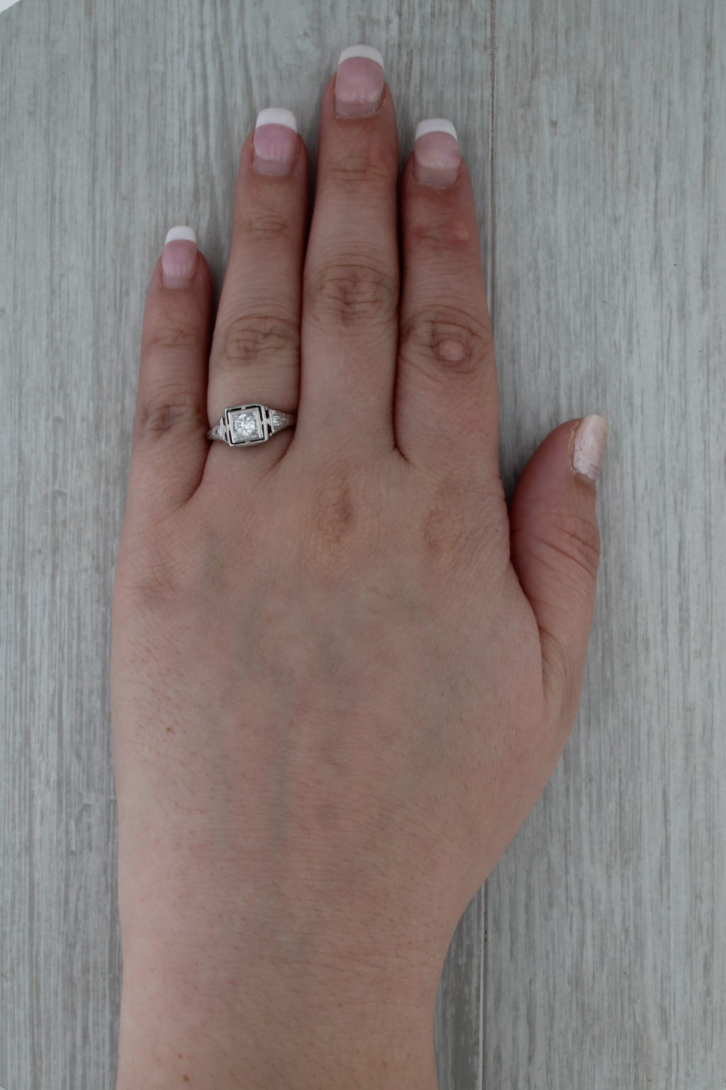 Art Deco 0.31ctw Diamond Engagement Ring 14k White Gold Size 5.5 Old European