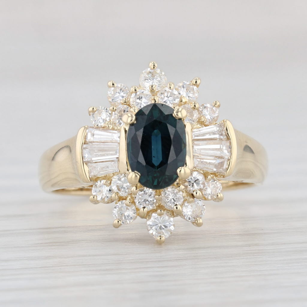 Light Gray 1.70ctw Oval Blue Sapphire Diamond Halo Ring 14k Yellow Gold Size 6.75