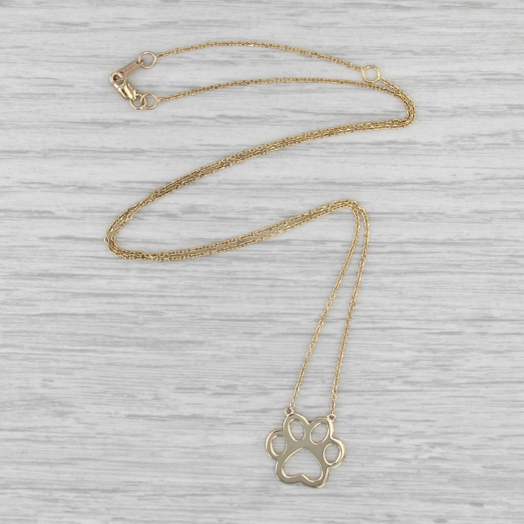 Paw Print Pendant Necklace 10k Yellow Gold 16" 18" Cable Chain