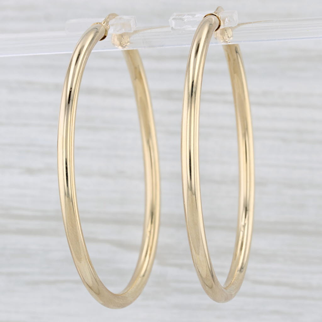 Light Gray New Round Hoop Earrings 14k Yellow Gold Snap Top Large Hoops 3 x 47 mm